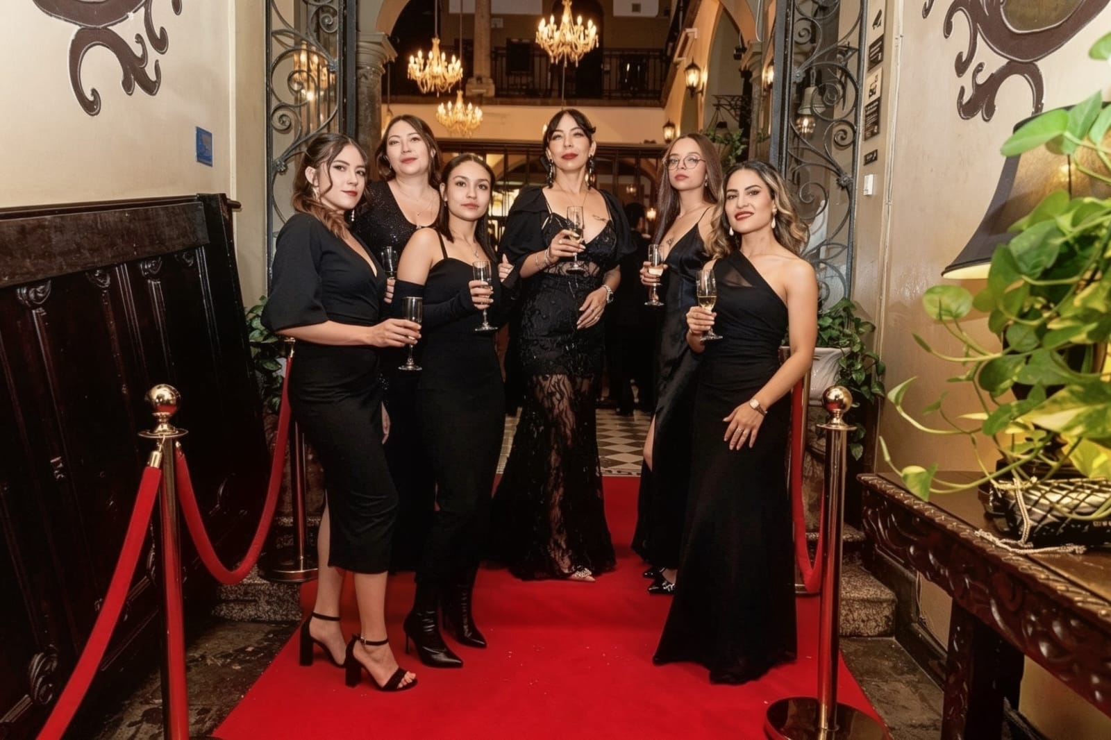El equipo de Hada Madrina brindando con champaña sobre la alfombra roja